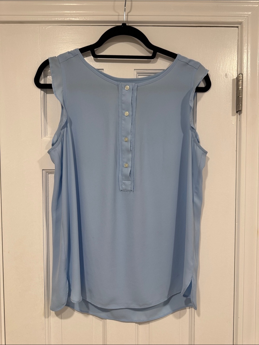 Loft Light Blue Sleeveless Blouse - Classic Button Henley
